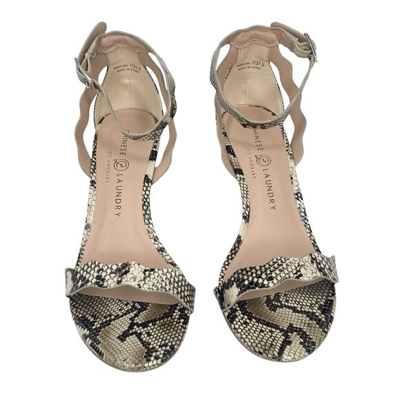 Chinese Laundry Womens Size 7 Ankle Strap 3" Heels Snakeskin Cream Black - Picture 5 of 10